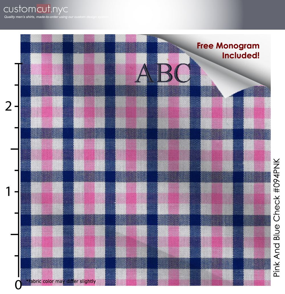 Super Soft Med Check Pink Fine Counts Cotton Custom Monogrammed Dress Shirt (#094PNK) Super Soft Med Check Pink Fine Counts Cotton Custom Monogrammed Dress Shirt (#094PNK)