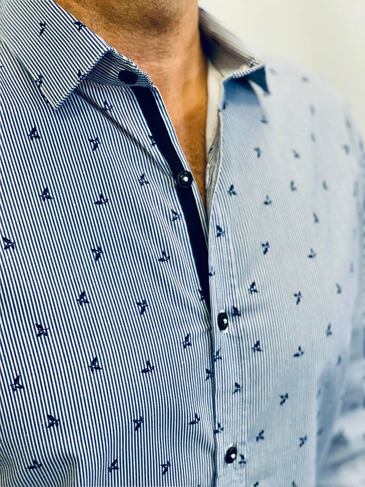 Long Sleeve Printed Woven Shirt Collegiate (E16)