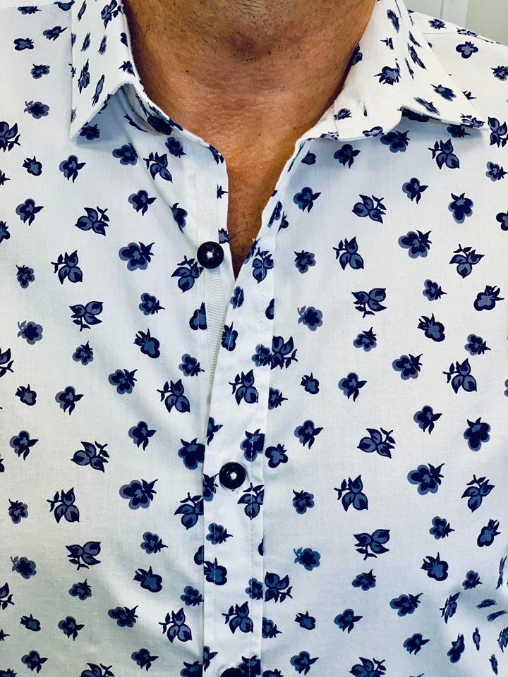 Long Sleeve Printed Woven Shirt Bright White (E16-X157))