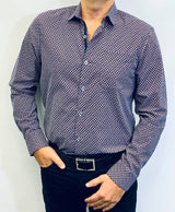 Long Sleeve Printed Woven Shirt Navy/Fuchsia (A18)