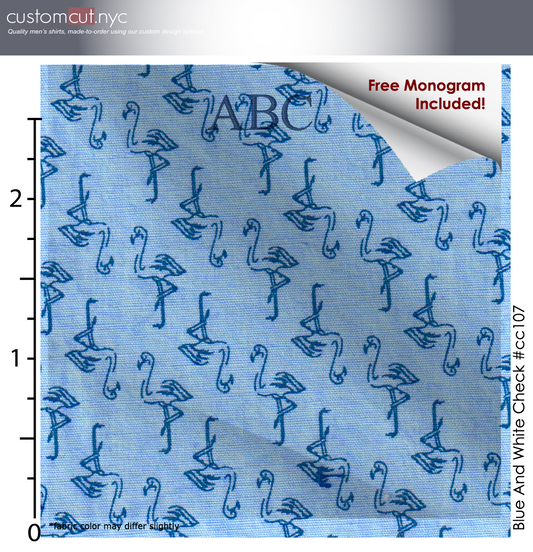 Flamingo Blue #cc107, 100% Cotton, Men's Monogrammed Custom Tailored Shirt