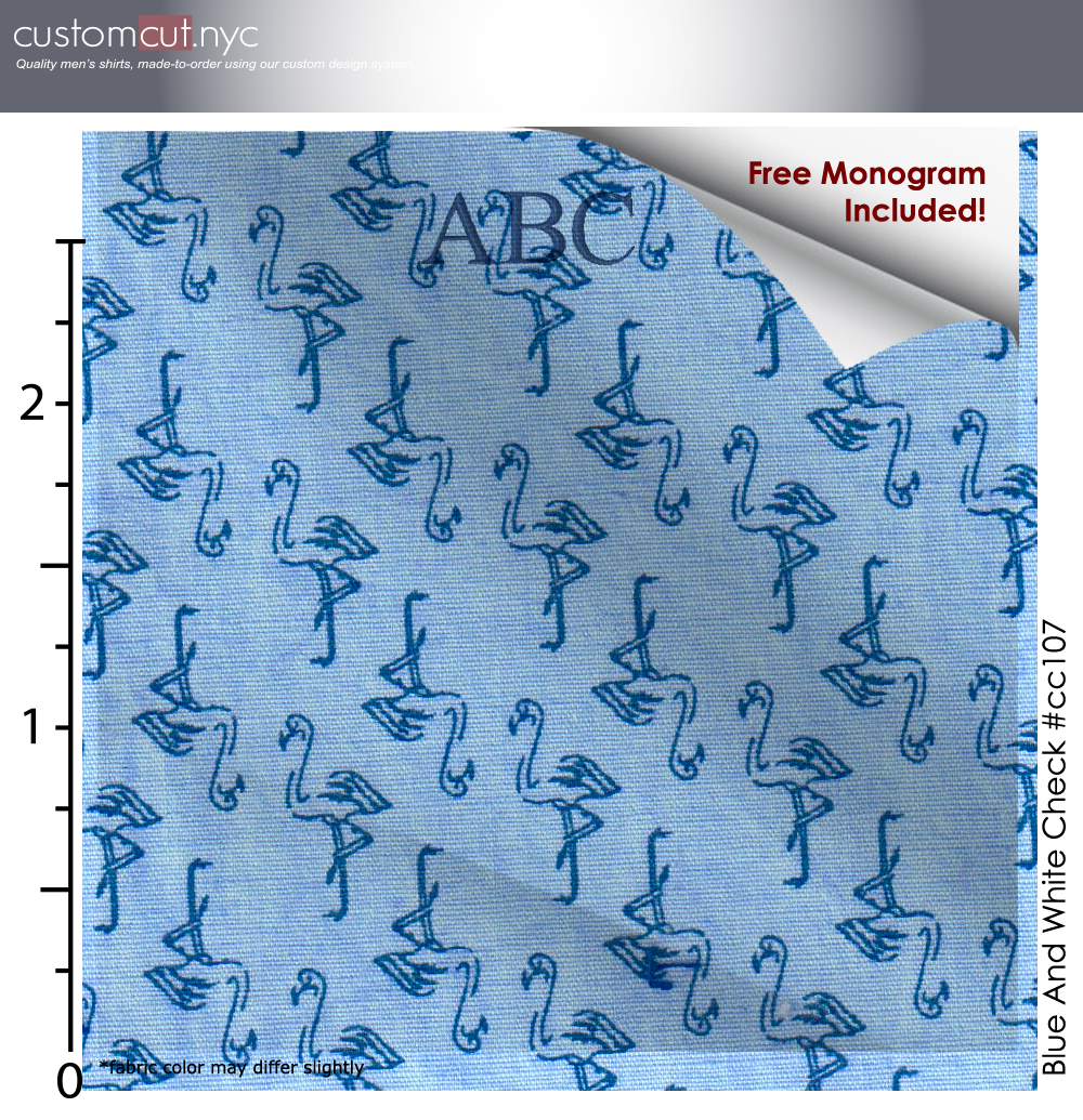 Flamingo Blue #cc107, 100% Cotton, Men's Monogrammed Custom Tailored Shirt gs