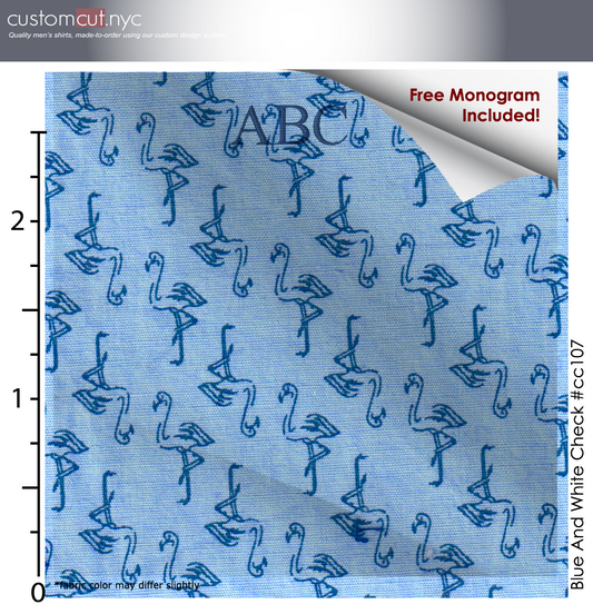 Flamingo Blue #cc107, 100% Cotton, Men's Monogrammed Custom Tailored Shirt gs