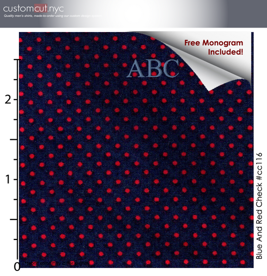 Navy Red Mini Dots #cc116, 100% Cotton, Men's Monogrammed Custom Tailored Shirt