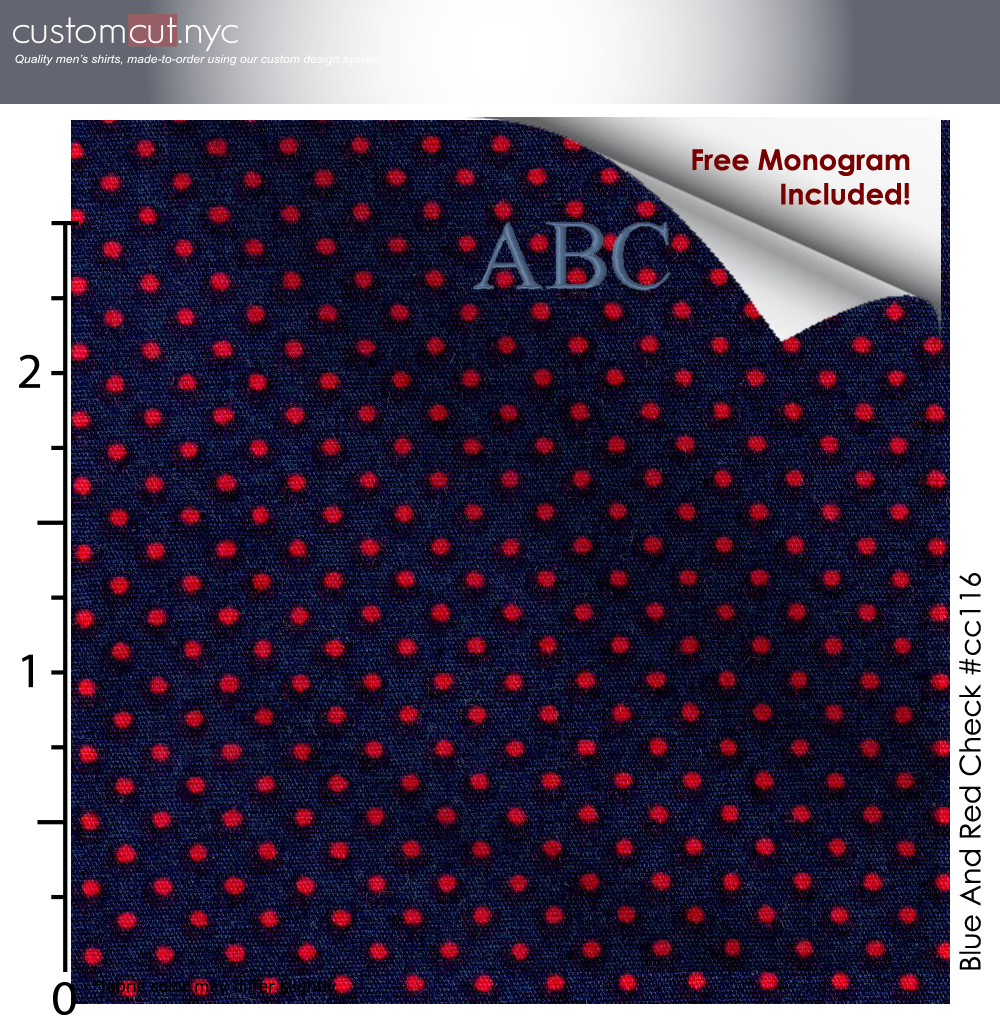 Navy Red Mini Dots #cc116, 100% Cotton, Men's Monogrammed Custom Tailored Shirt gs