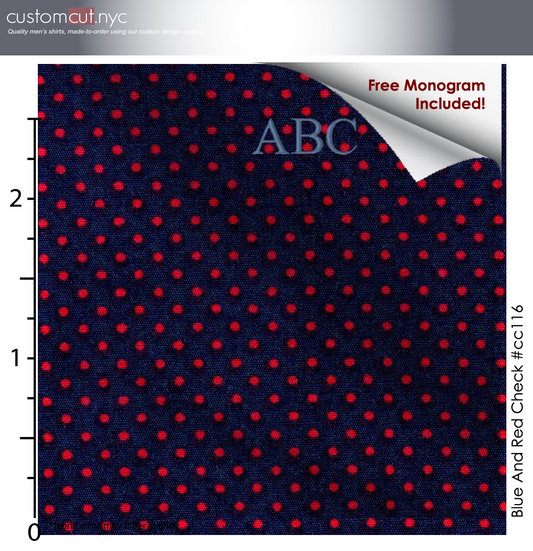 Navy Red Mini Dots #cc116, 100% Cotton, Men's Monogrammed Custom Tailored Shirt gs