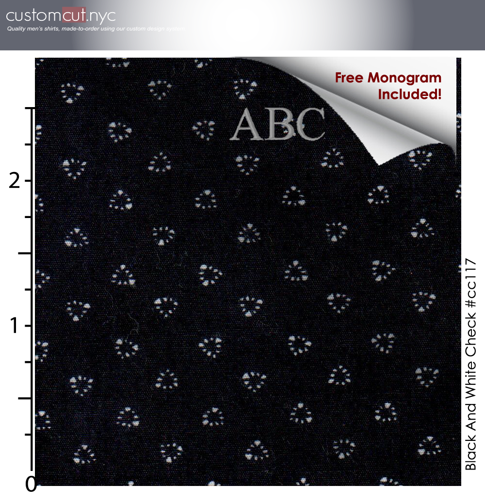 Black Mini #cc117, 100% Cotton, Men's Monogrammed Custom Tailored Shirt