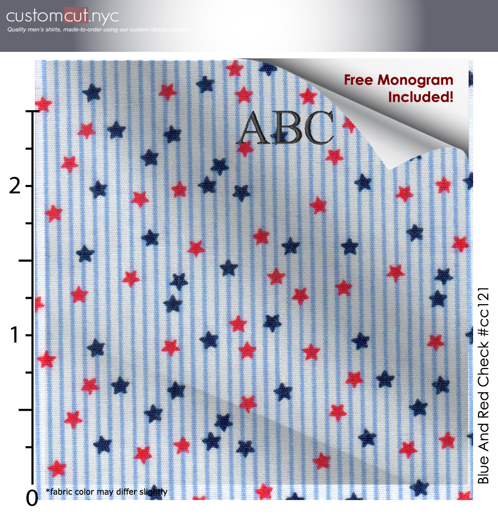 Stars and Stripes Print  #cc121, 100% Cotton, Men's Monogrammed Custom Tailored Shirt