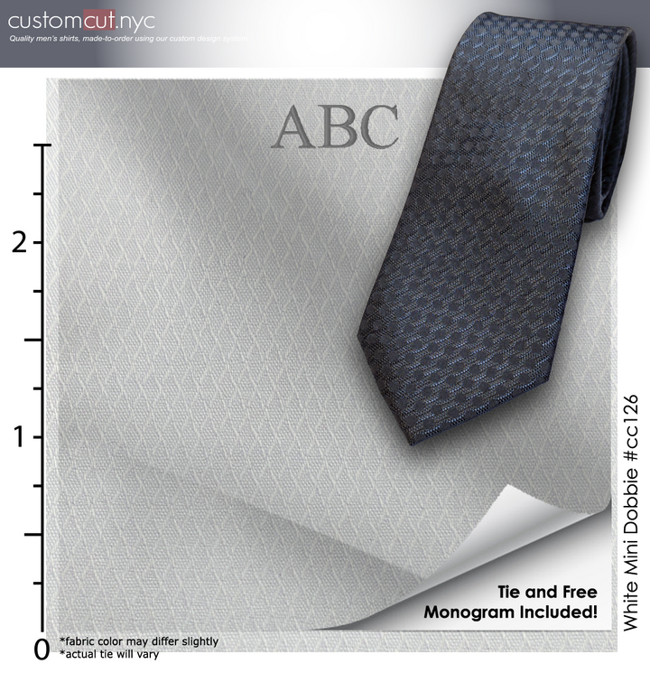 Tie Set, Stretch Easy Care White Diamond Texture #cc126, Men's Custom Dress Shirt.
