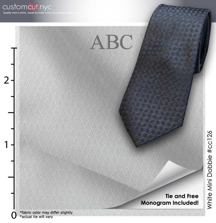 Tie Set, Stretch Easy Care White Diamond Texture #cc126, Men's Custom Dress Shirt. gs