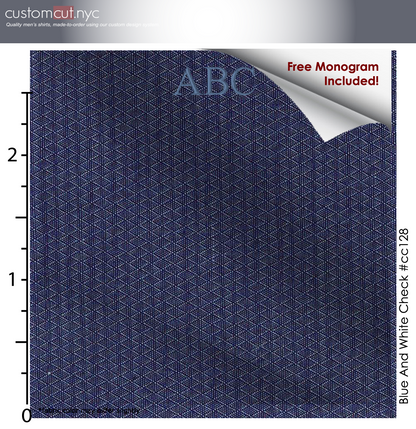 Copy of Navy Blue Net, 100% Cotton, Men's Monogrammed Custom Tailored Shirt (#CC128)