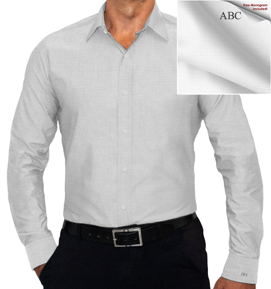 White Squared Texture Button Down Dress Shirt  (NF04)