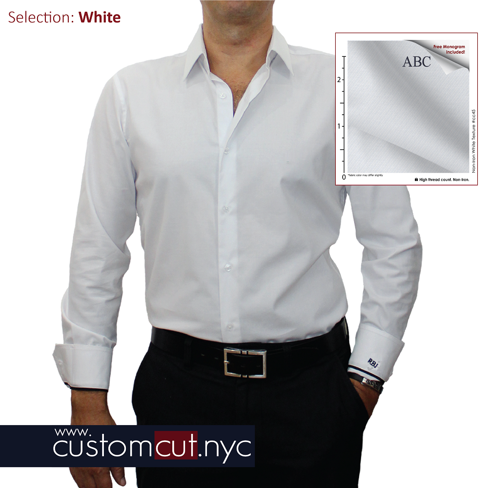 White Non Iron 100's Count Cavalry Twill Custom Monogrammed Dress Shirt (#cc45) gs