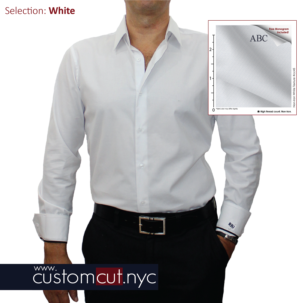 White Non Iron Custom Dress Shirt - 100's Count Cavalry Twill (Item cc45) gs