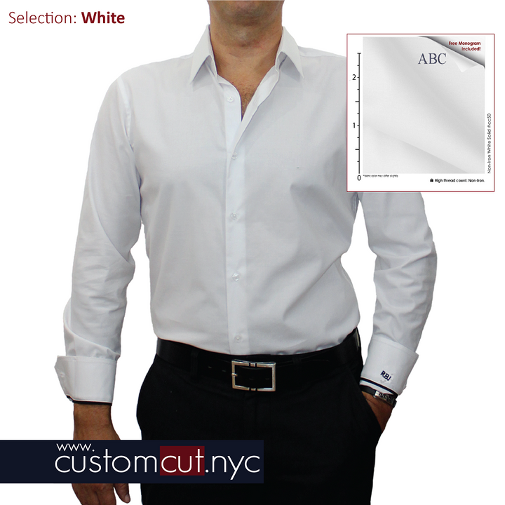 White 80's 2 Ply Poplin Non Iron Solid Monogrammed Dress Shirt (Item cc50) gs