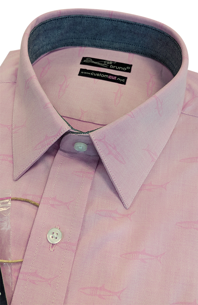 Pink Sharks on Mini Oxford #cc108, 100% Cotton, Men's Monogrammed Custom Tailored Shirt gs