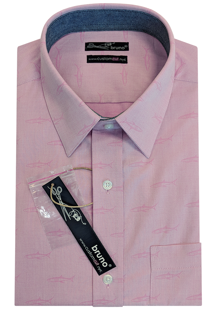 Pink Sharks on Mini Oxford #cc108, 100% Cotton, Men's Monogrammed Custom Tailored Shirt