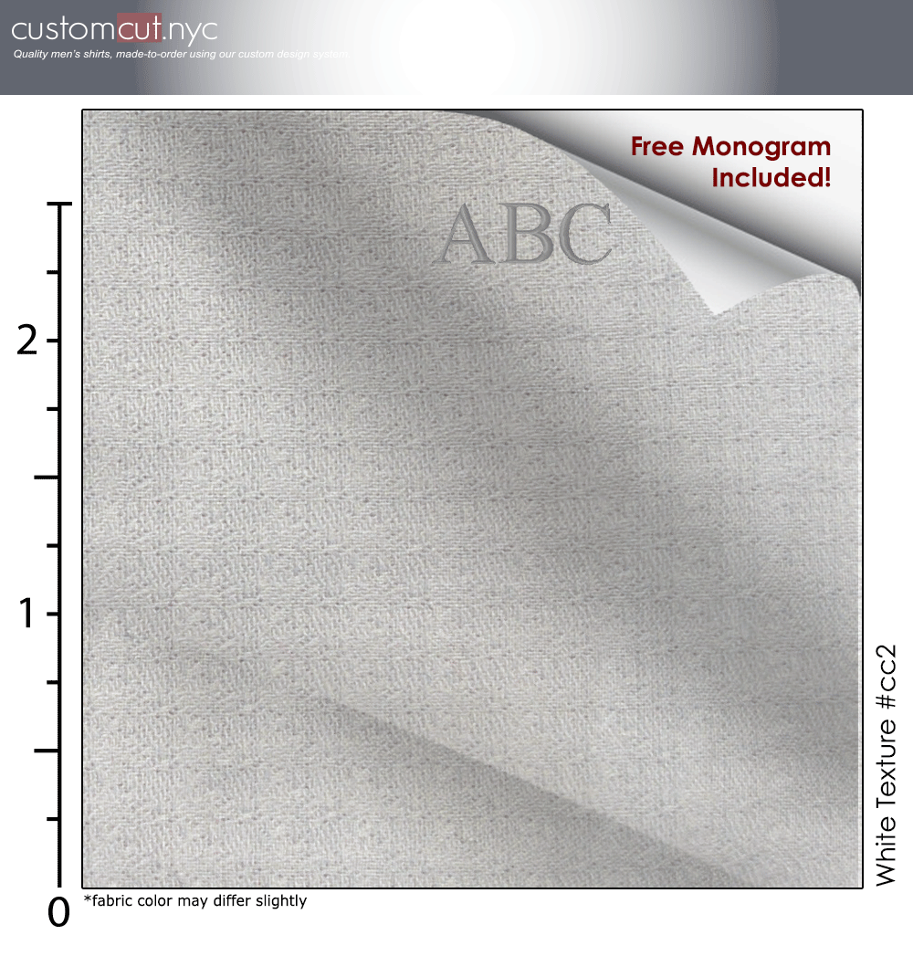 White Texture #cc2, 100% Cotton Men's Monogrammed Custom Dress Shirt.