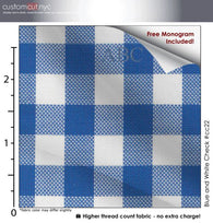 Blue and White Check #cc22, 100% Cotton, Men's Monogrammed Custom Tailored Dress Shirt