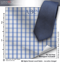 Tie Set, White and Lt. Blue Check #cc25, 100% Cotton Men's Monogrammed Custom Dress Shirt.