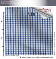 Blue and White Check #cc28, 100% Cotton, Men's Monogrammed Custom Tailored Dress Shirt