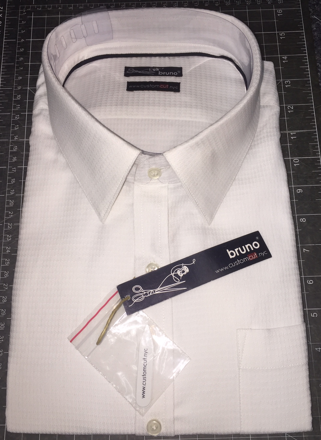 White Texture #cc3, 100% Cotton, Men's Monogrammed Custom Tailored Dress Shirt