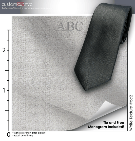 Tie Set, White Texture #cc2, 100% Cotton Men's Monogrammed Custom Dress Shirt.