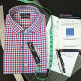 Tie Set, White/Red/Lt. Blue Check #cc33, 100% Cotton Men's Monogrammed Custom Dress Shirt.