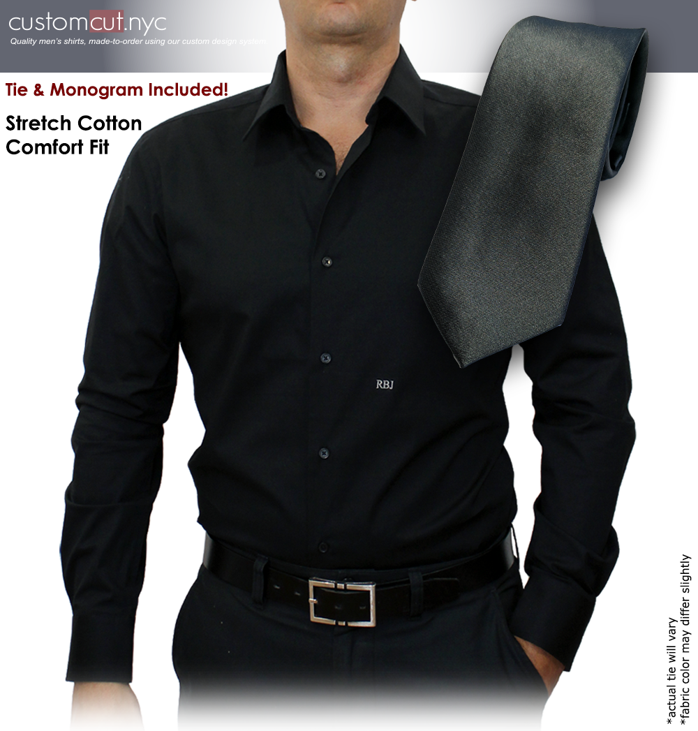 Tie Set, Black Solid #cc37, Men's Custom Dress Shirt. gs