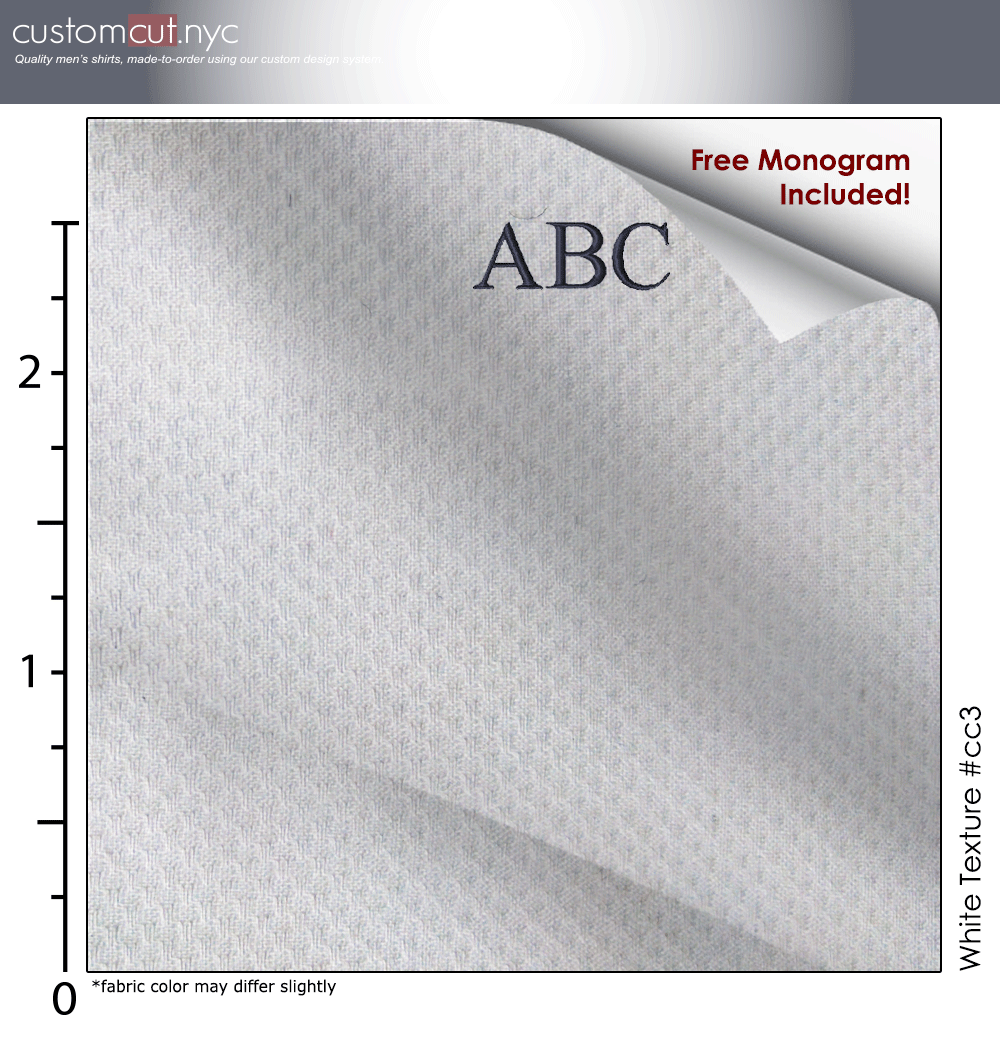 White Texture #cc3, 100% Cotton, Men's Monogrammed Custom Tailored Dress Shirt gs