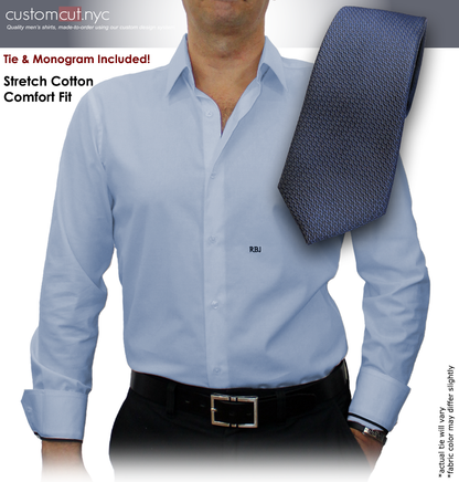 Tie Set, Light Blue Solid #cc43, 97% 3%Lycra Cotton Men's Monogrammed Custom Dress Shirt.