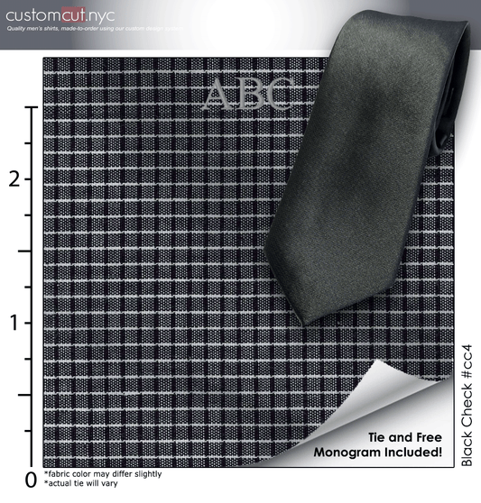 Tie Set, White and Black Check #cc24, 100% Cotton Men's Monogrammed Custom Dress Shirt.