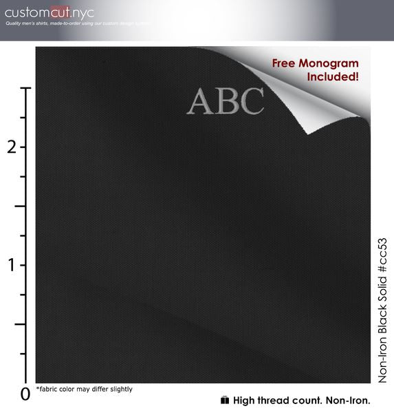 Black Solid Stretch Cotton #cc37, 97%Cotton3%Spandex, Men's Monogrammed Custom Tailored Dress Shirt gs