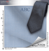 Tie Set, Light Blue Check #cc5, 100% Cotton Men's Monogrammed Custom Dress Shirt.