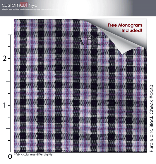 Purple and Black Check #cc60, 100% Cotton, Men's Monogrammed Custom Tailored Dress Shirt