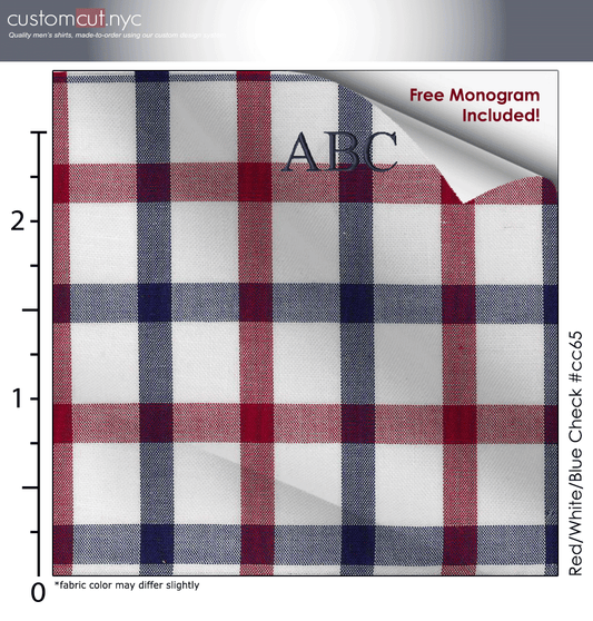 Red/White/Blue Check #cc65, 100% Cotton, Men's Monogrammed Custom Tailored Dress Shirt gs