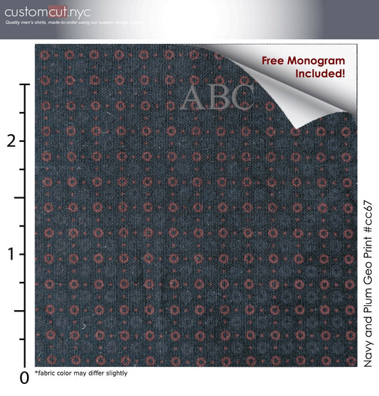 Printed Charcoal/Navy Geo #cc67, 100% Cotton, Men's Monogrammed Custom Tailored Dress Shirt