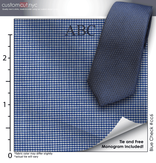 Tie Set, Blue Check #cc6, 100% Cotton Men's Monogrammed Custom Dress Shirt.