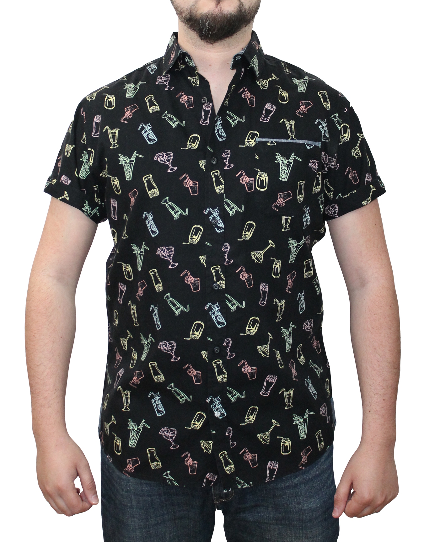 Short Sleeve Printed Button Shirt cc11