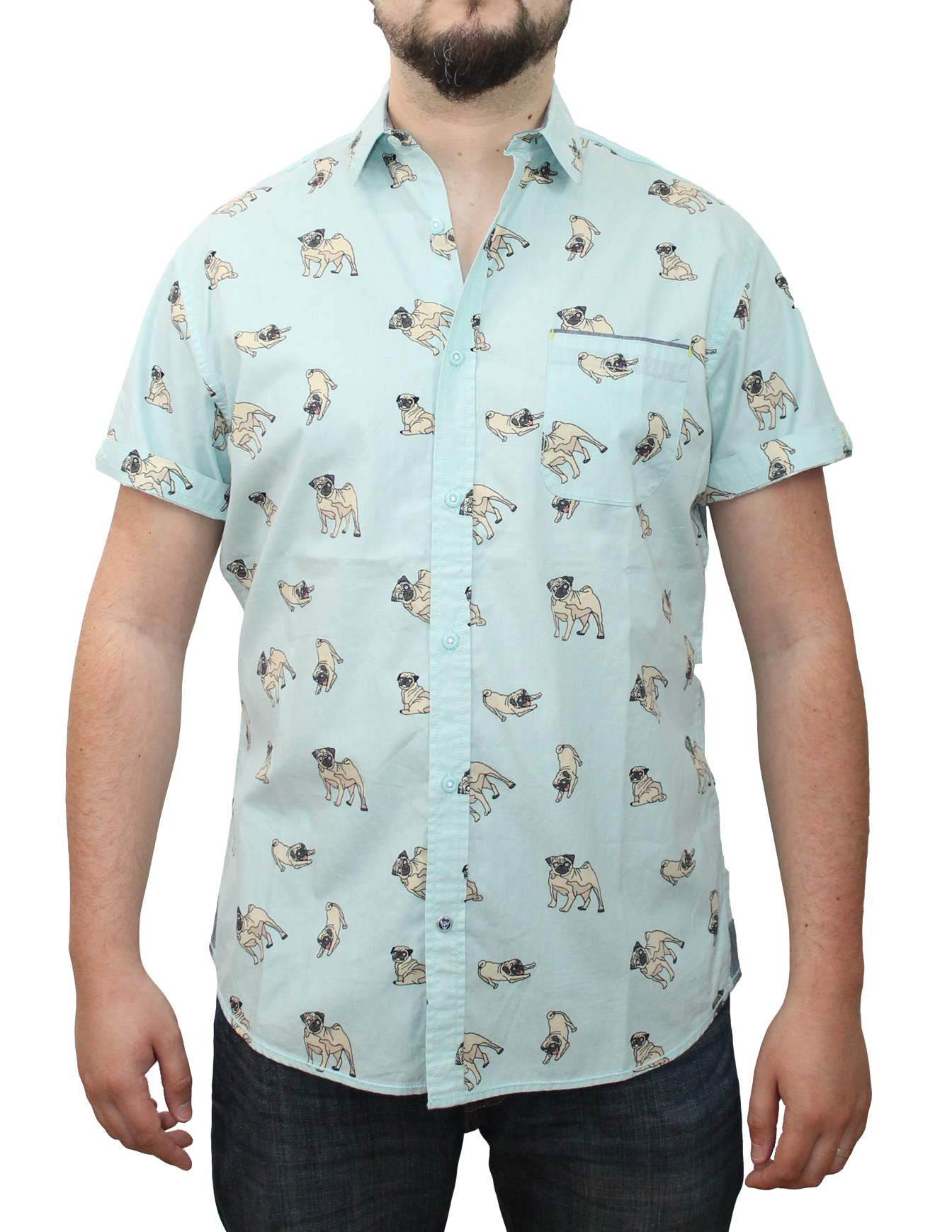 Short Sleeve Printed Button Shirt -Bull Dog 100% Cotton gs
