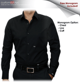 Navy Solid Stretch Cotton #cc38, 97% Cotton 3%Lycra Men's Monogrammed Custom Tailored Dress Shirt gs